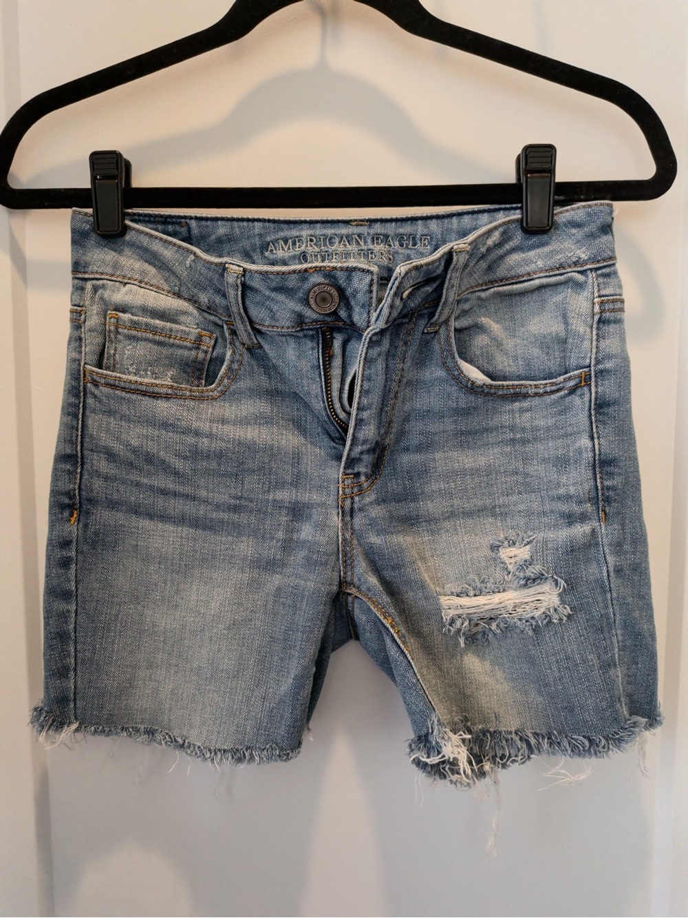 American Eagle Light Blue Distressed Denim Cutoff Shorts